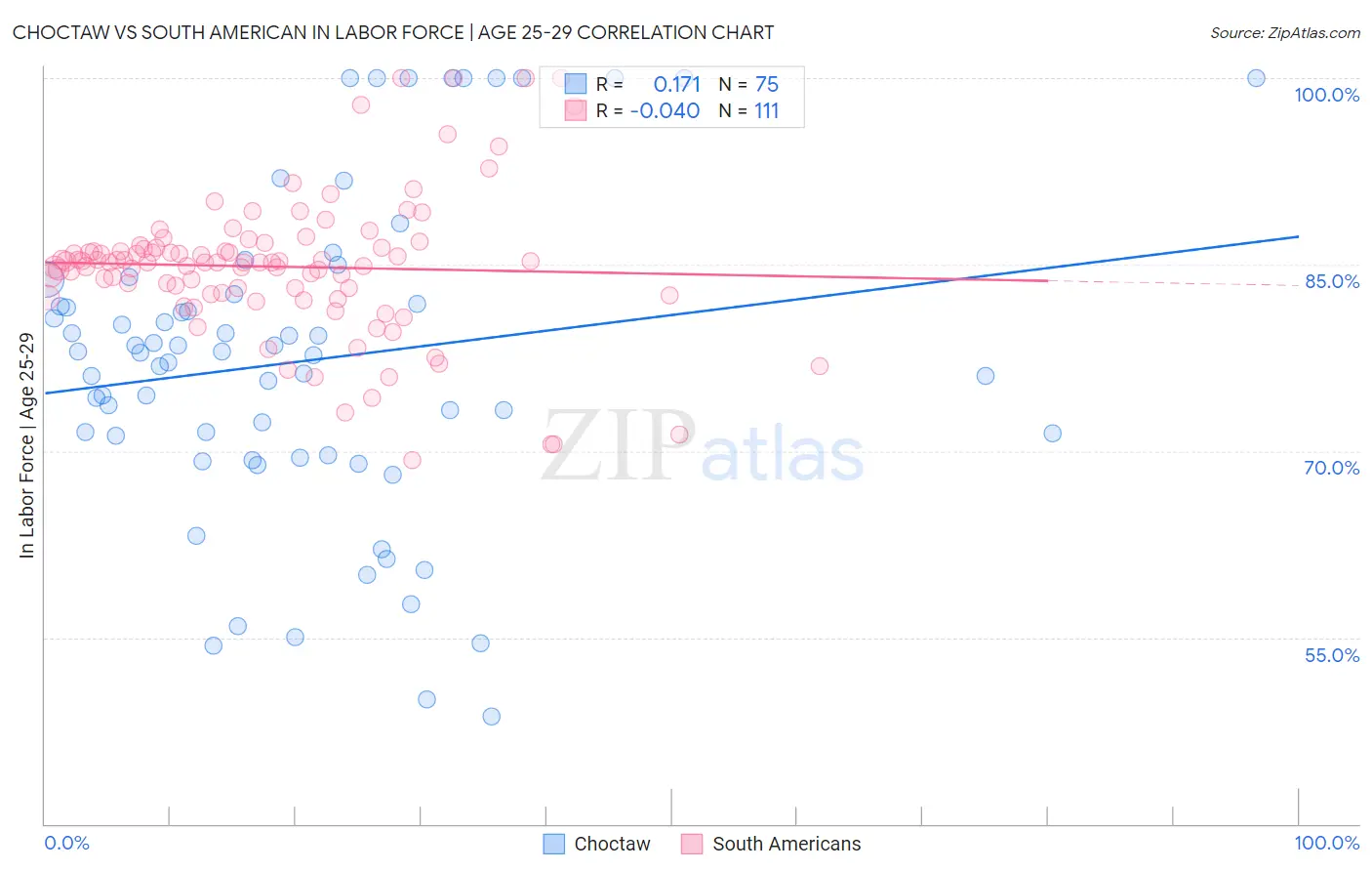 Choctaw vs South American In Labor Force | Age 25-29