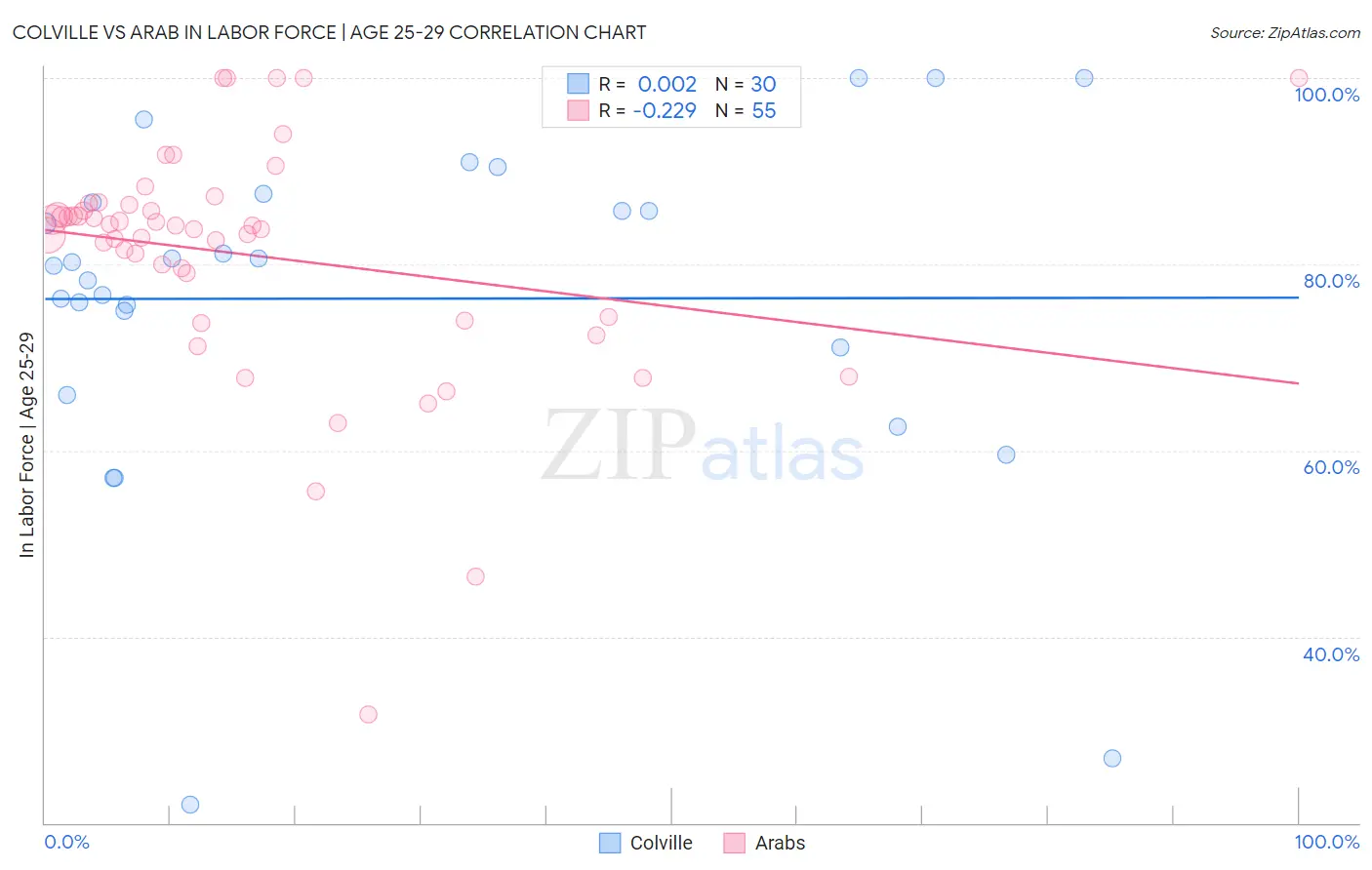 Colville vs Arab In Labor Force | Age 25-29