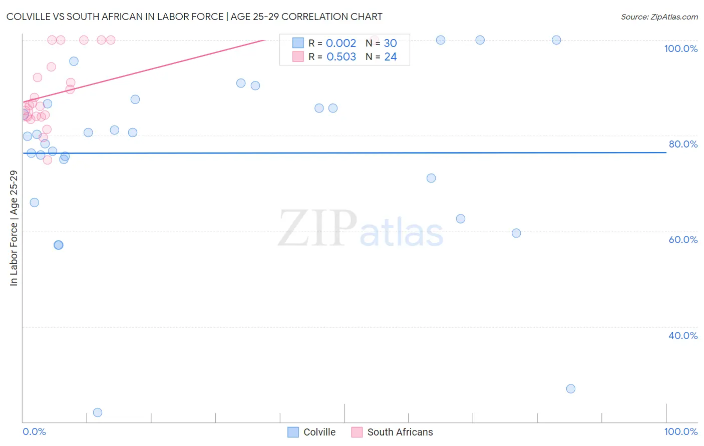 Colville vs South African In Labor Force | Age 25-29