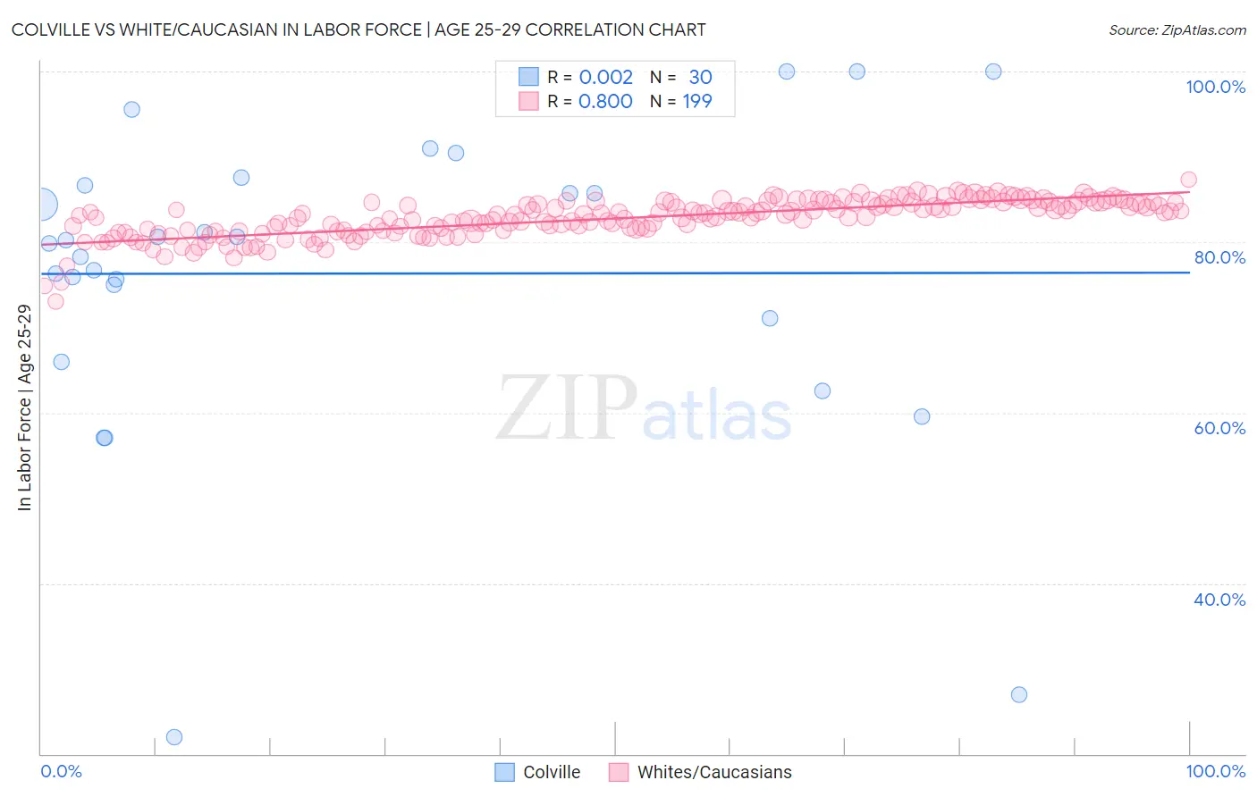 Colville vs White/Caucasian In Labor Force | Age 25-29