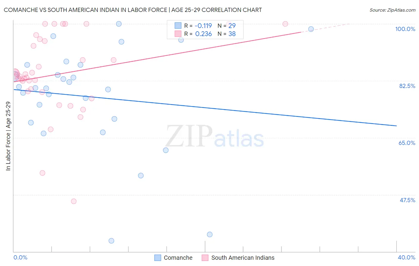 Comanche vs South American Indian In Labor Force | Age 25-29