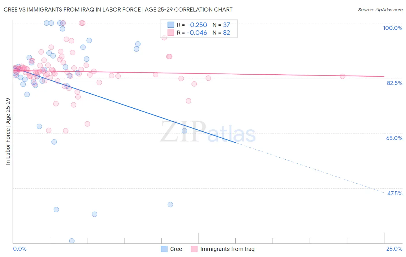 Cree vs Immigrants from Iraq In Labor Force | Age 25-29