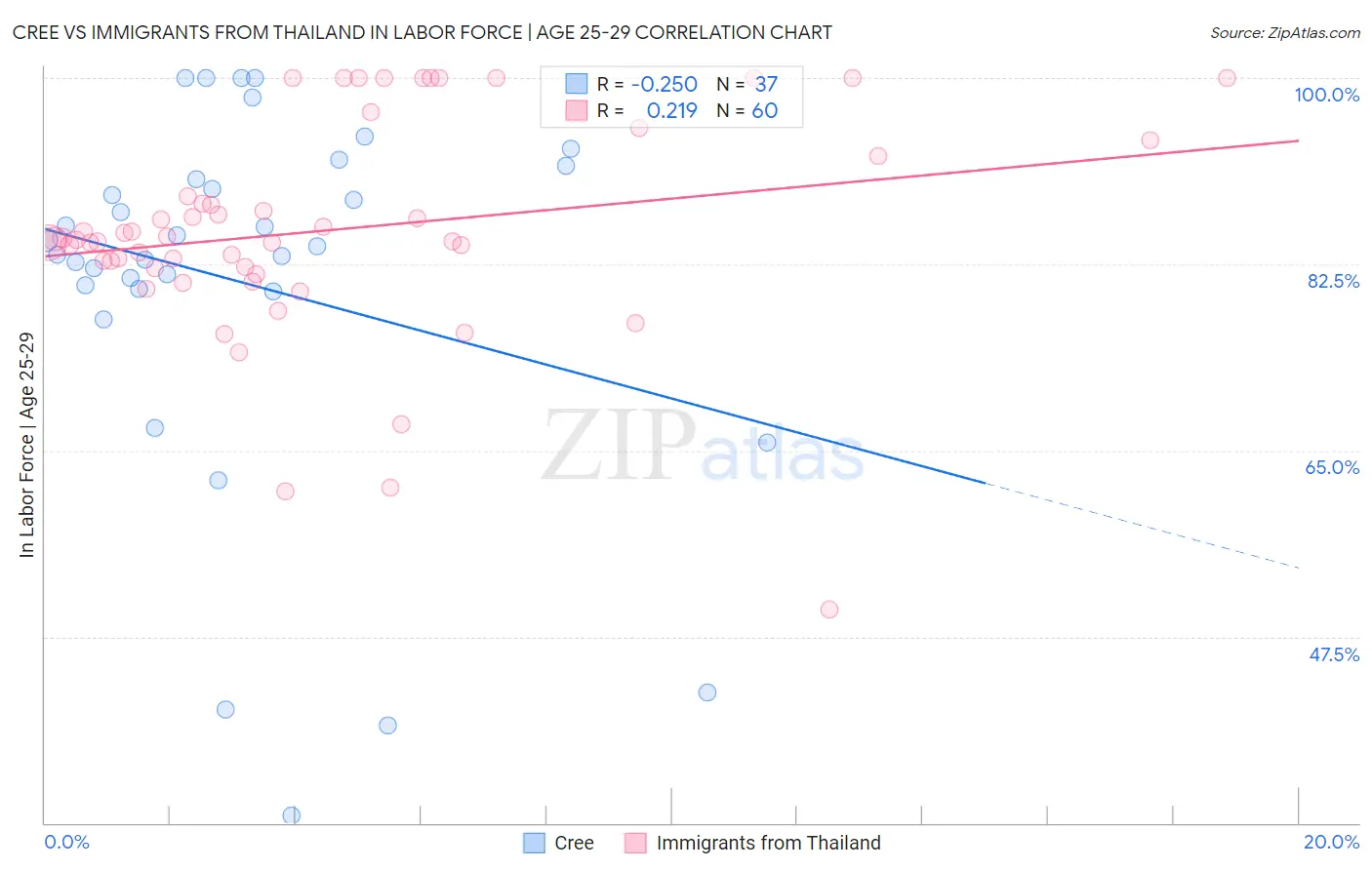 Cree vs Immigrants from Thailand In Labor Force | Age 25-29