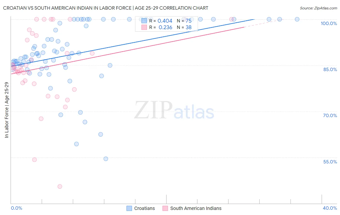 Croatian vs South American Indian In Labor Force | Age 25-29