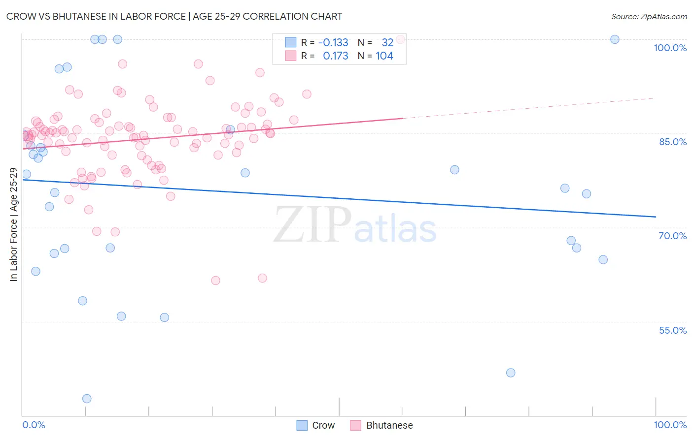 Crow vs Bhutanese In Labor Force | Age 25-29