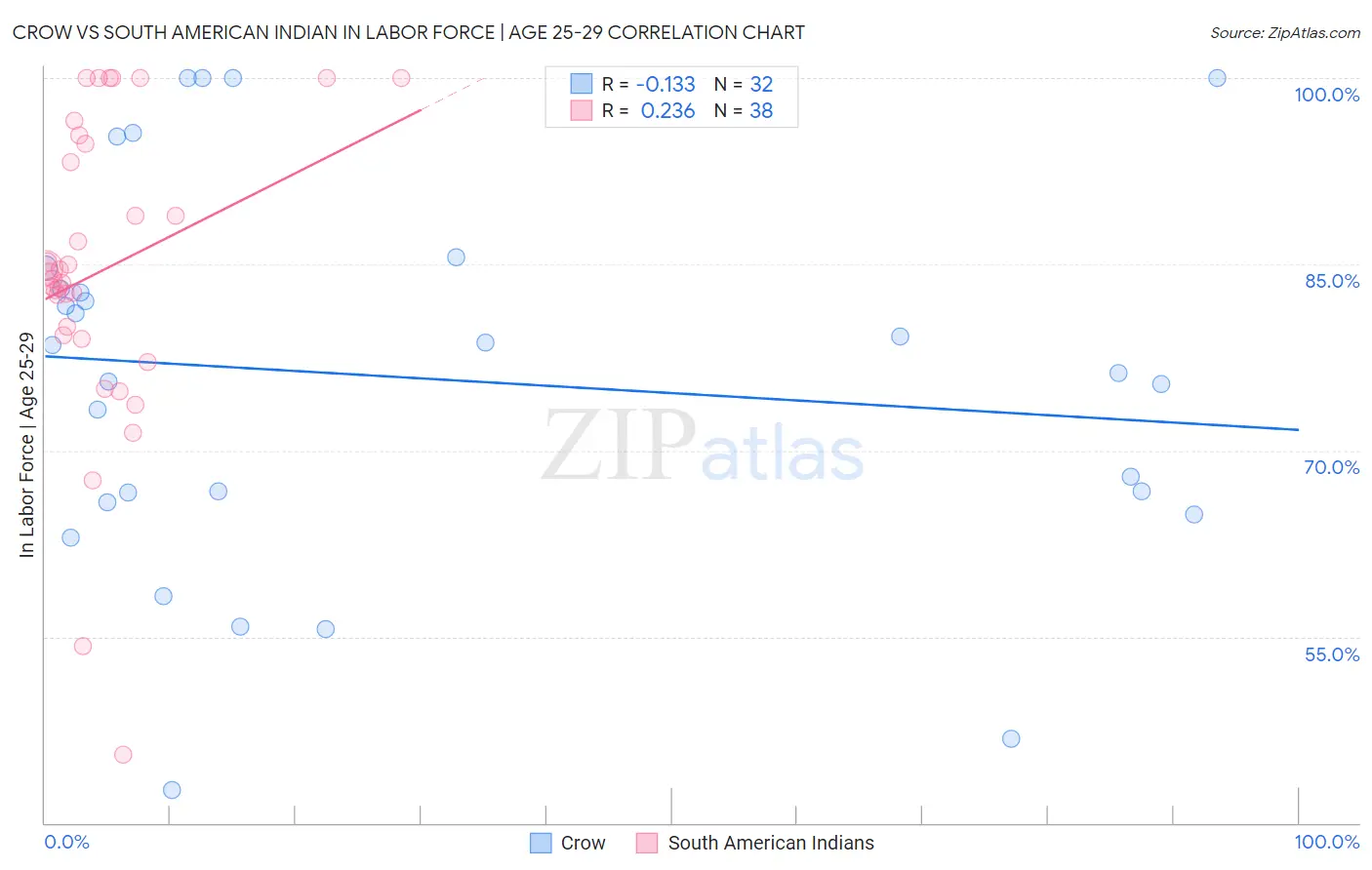 Crow vs South American Indian In Labor Force | Age 25-29