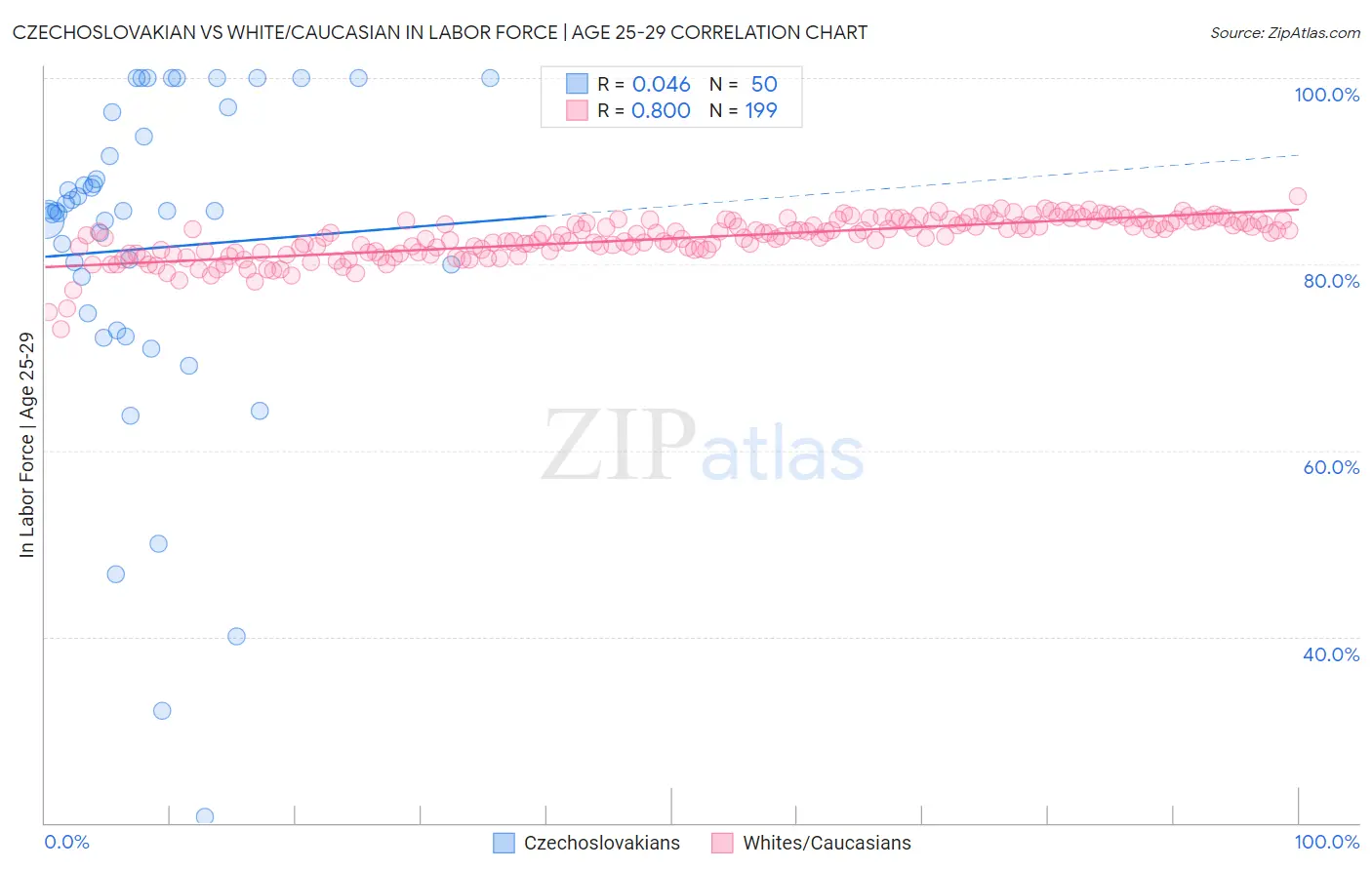 Czechoslovakian vs White/Caucasian In Labor Force | Age 25-29