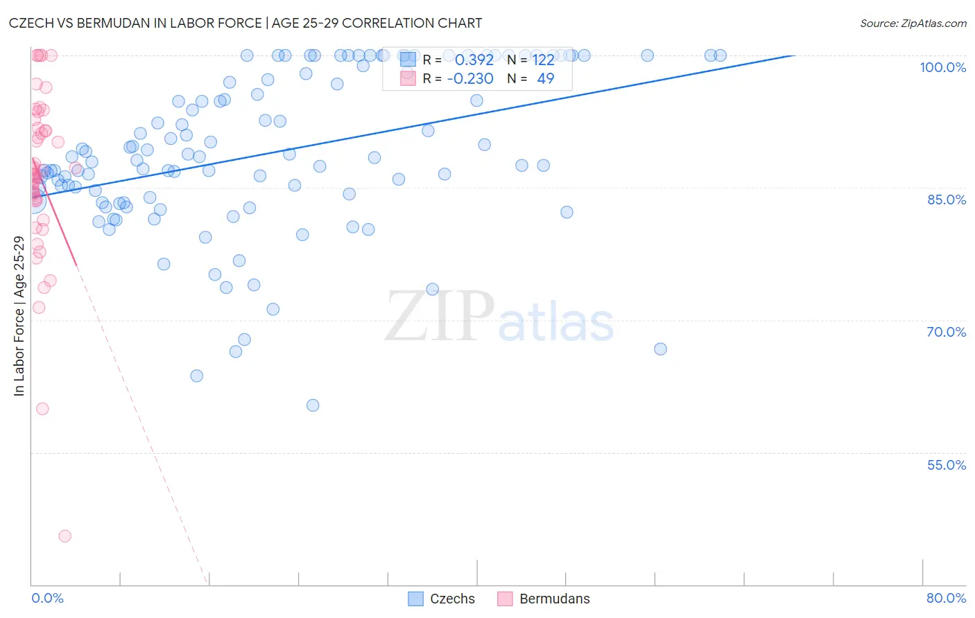 Czech vs Bermudan In Labor Force | Age 25-29