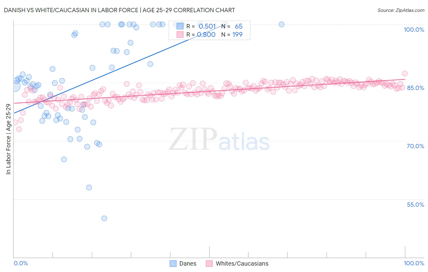 Danish vs White/Caucasian In Labor Force | Age 25-29