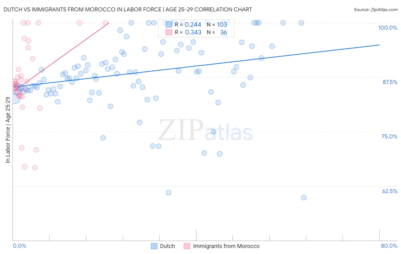 Dutch vs Immigrants from Morocco In Labor Force | Age 25-29