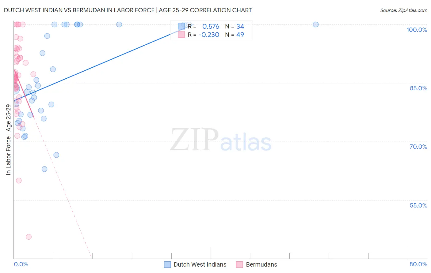 Dutch West Indian vs Bermudan In Labor Force | Age 25-29