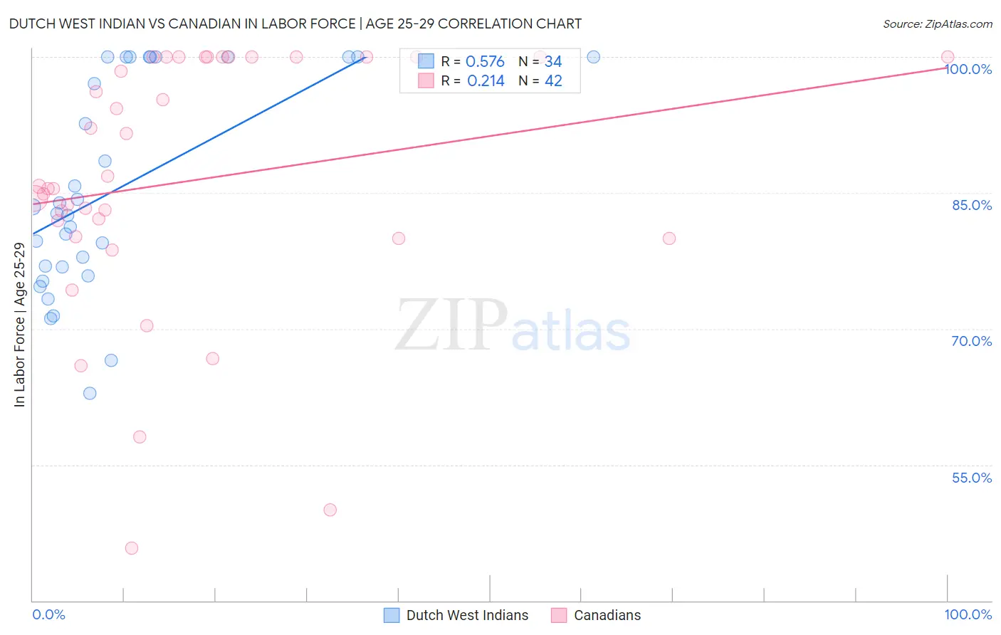 Dutch West Indian vs Canadian In Labor Force | Age 25-29