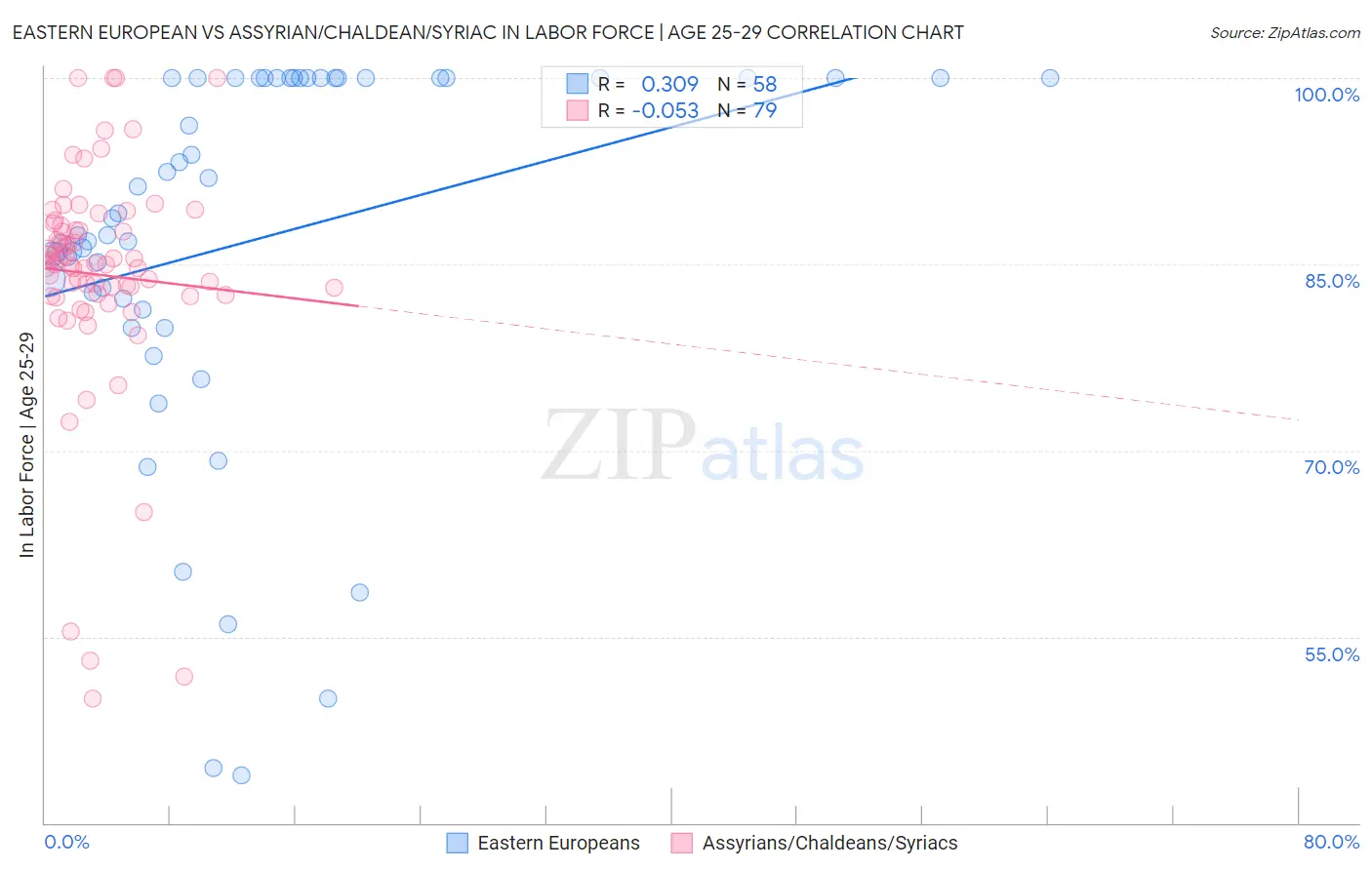 Eastern European vs Assyrian/Chaldean/Syriac In Labor Force | Age 25-29