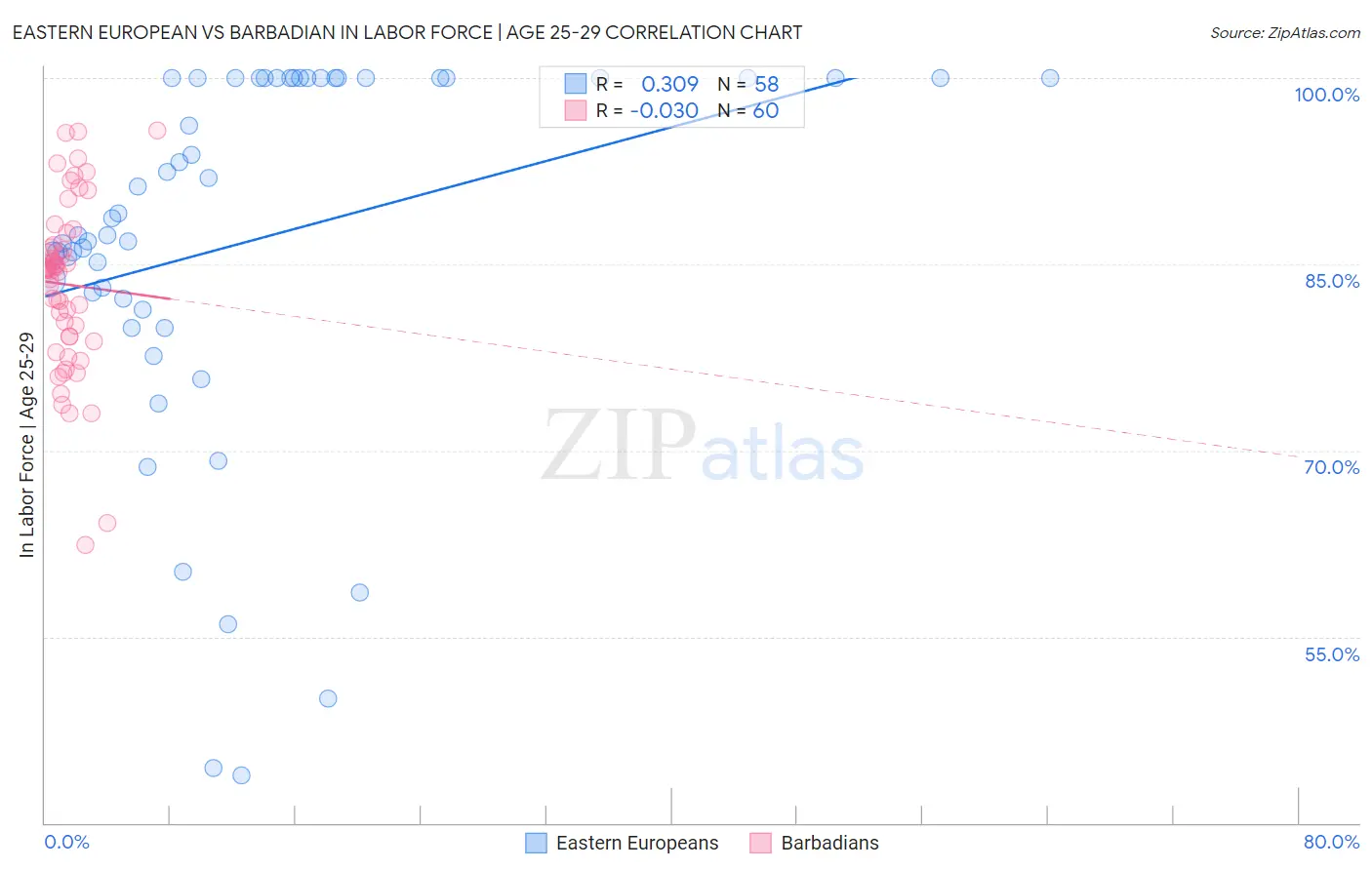 Eastern European vs Barbadian In Labor Force | Age 25-29