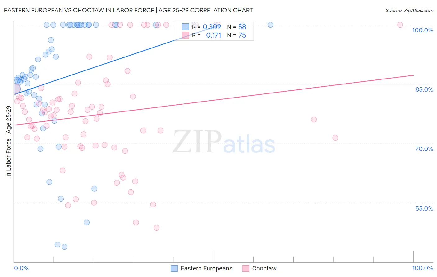 Eastern European vs Choctaw In Labor Force | Age 25-29