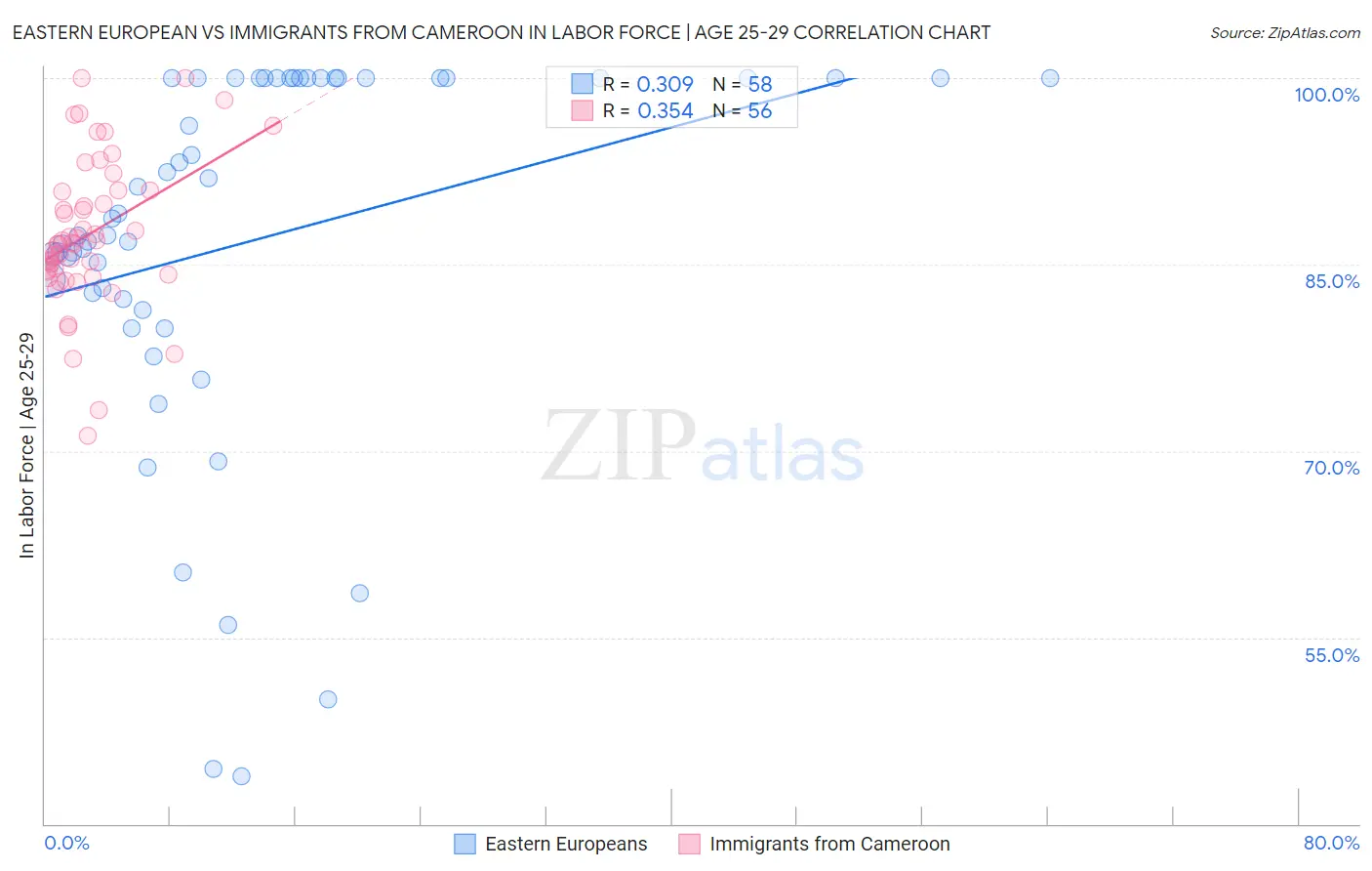 Eastern European vs Immigrants from Cameroon In Labor Force | Age 25-29