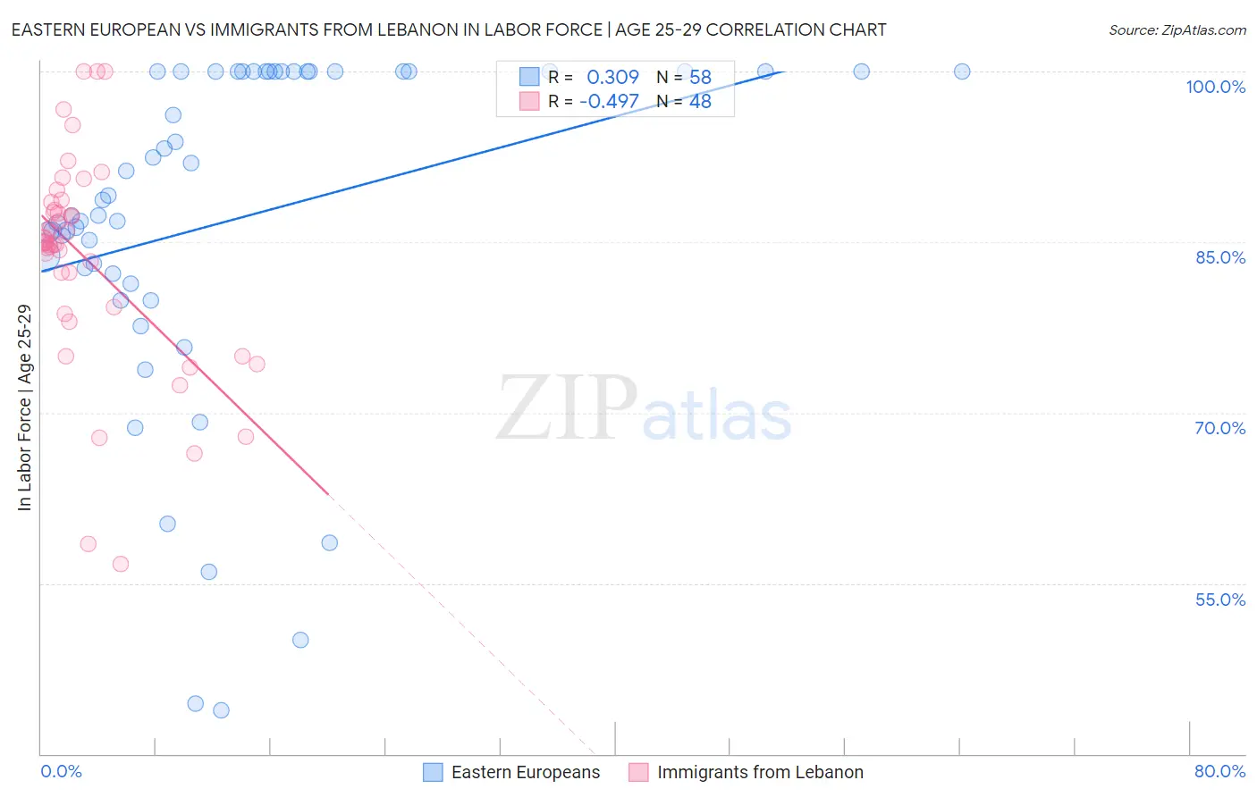 Eastern European vs Immigrants from Lebanon In Labor Force | Age 25-29