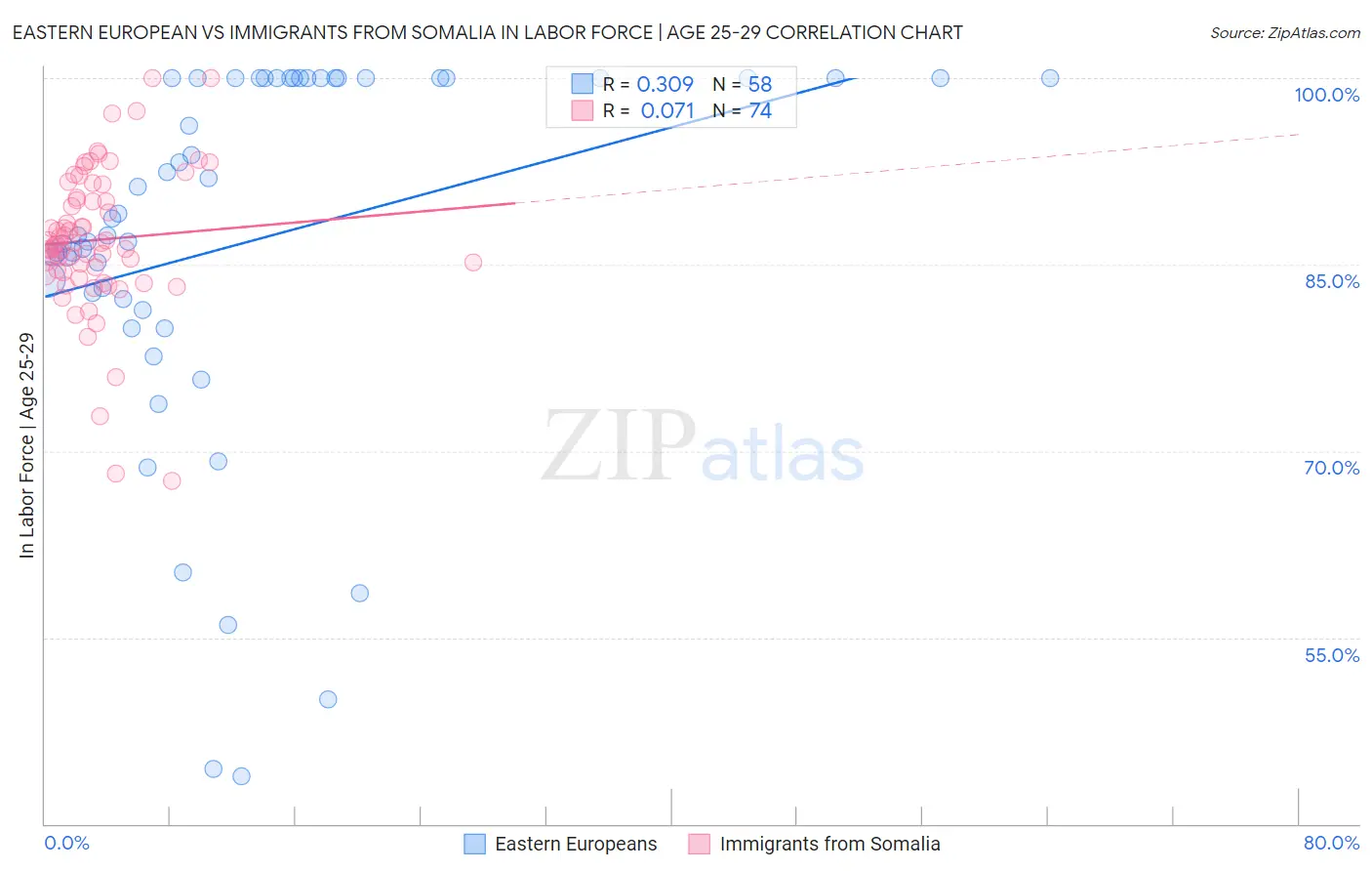 Eastern European vs Immigrants from Somalia In Labor Force | Age 25-29