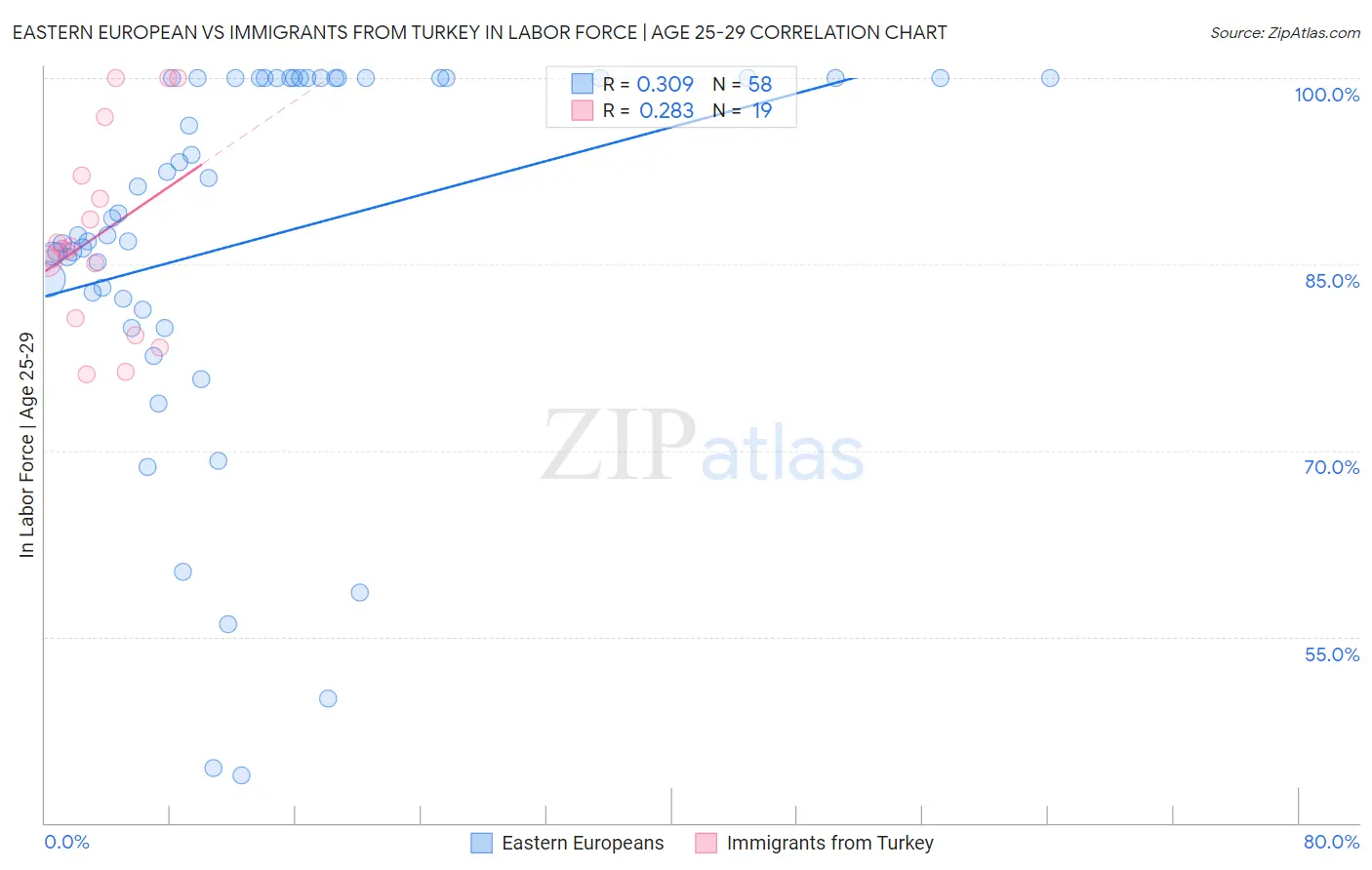 Eastern European vs Immigrants from Turkey In Labor Force | Age 25-29