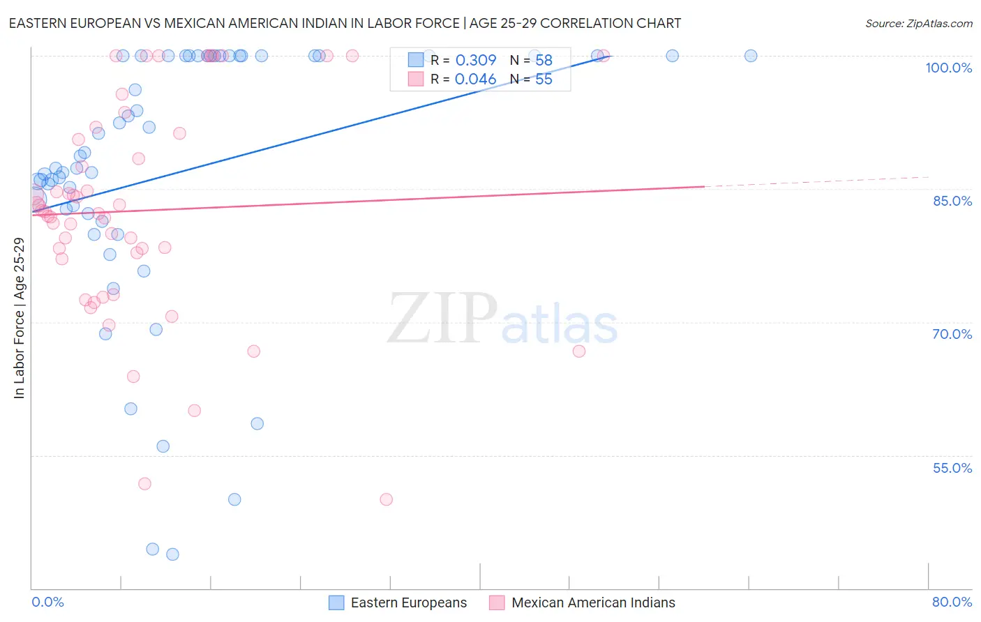 Eastern European vs Mexican American Indian In Labor Force | Age 25-29