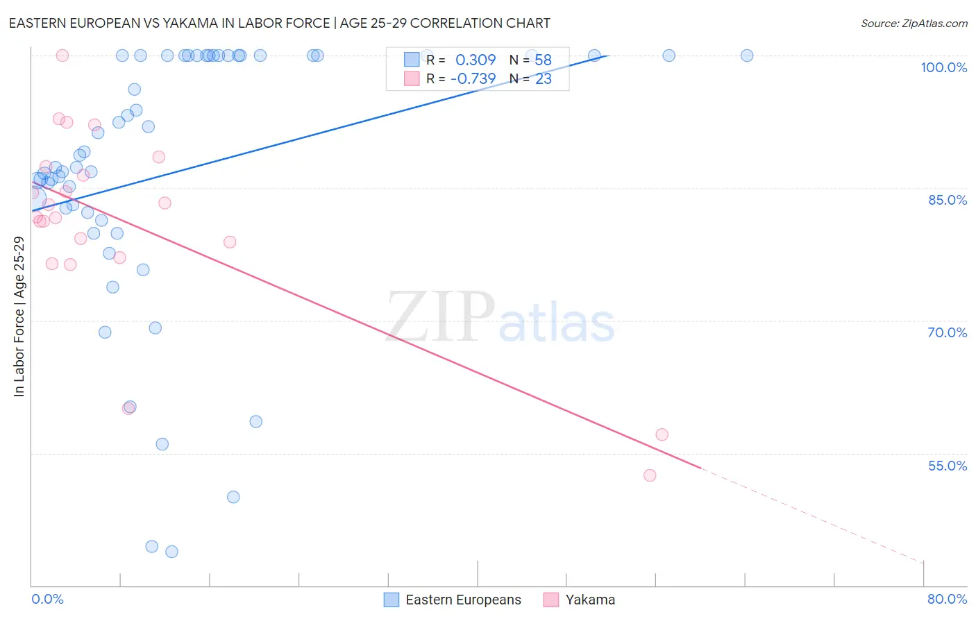 Eastern European vs Yakama In Labor Force | Age 25-29