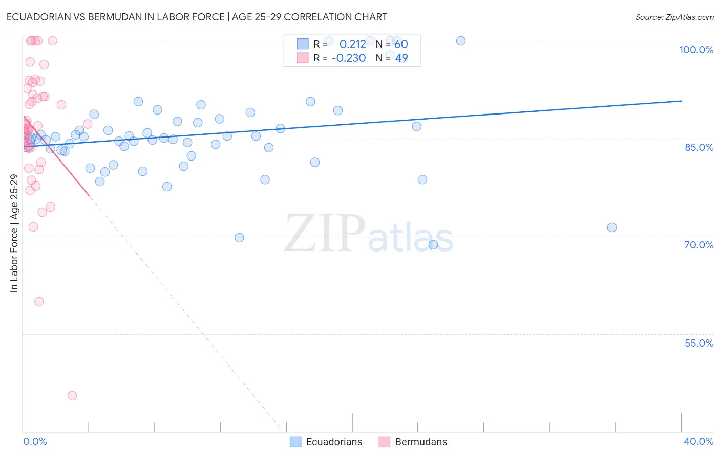 Ecuadorian vs Bermudan In Labor Force | Age 25-29