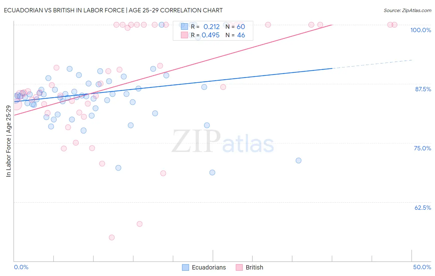 Ecuadorian vs British In Labor Force | Age 25-29
