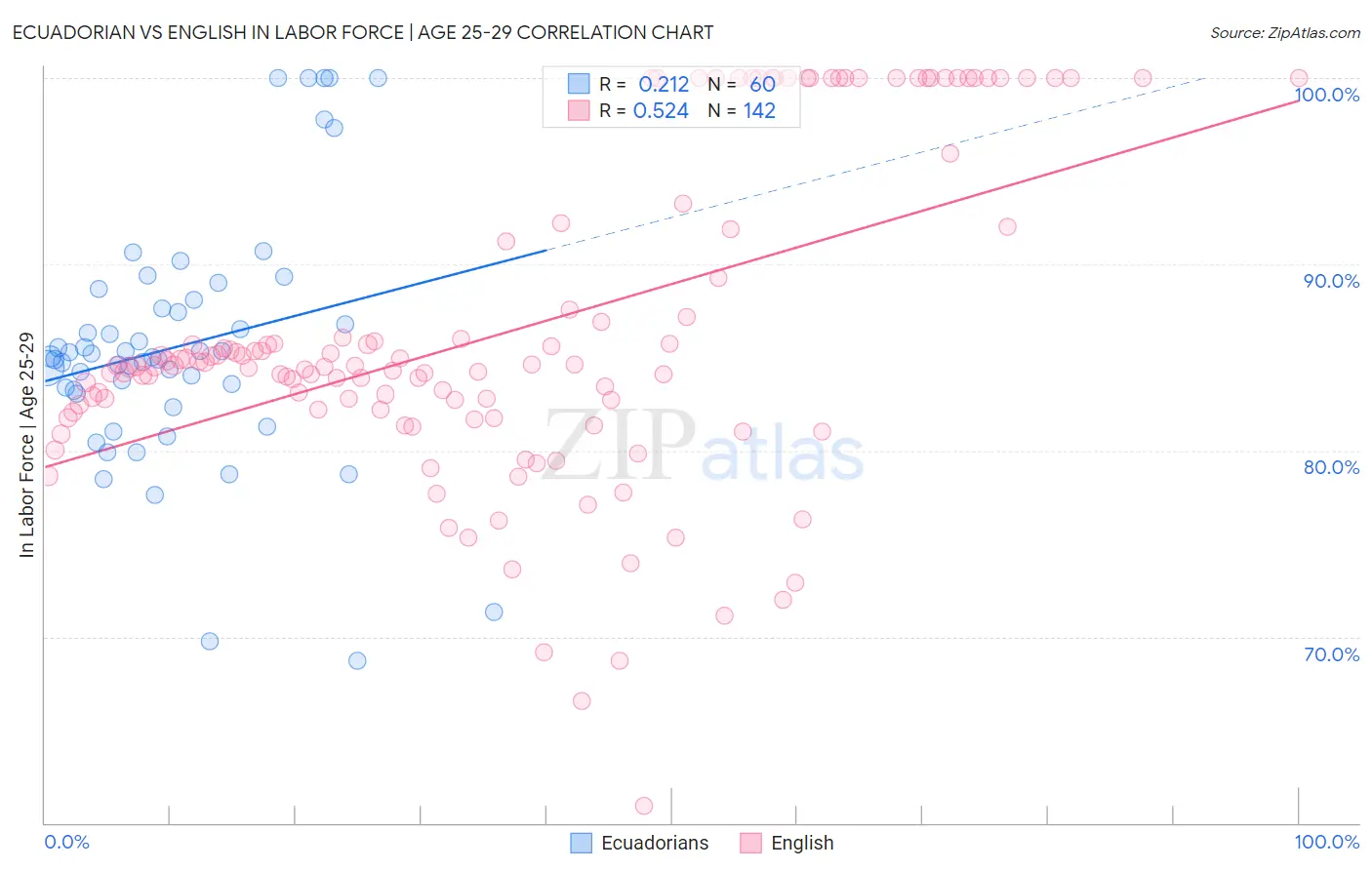 Ecuadorian vs English In Labor Force | Age 25-29