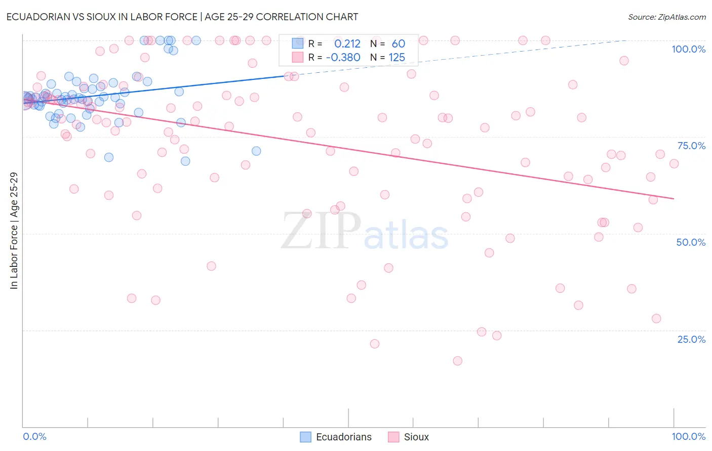 Ecuadorian vs Sioux In Labor Force | Age 25-29