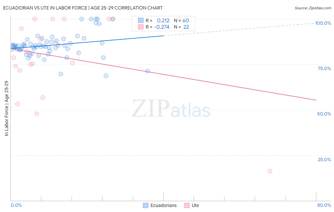 Ecuadorian vs Ute In Labor Force | Age 25-29