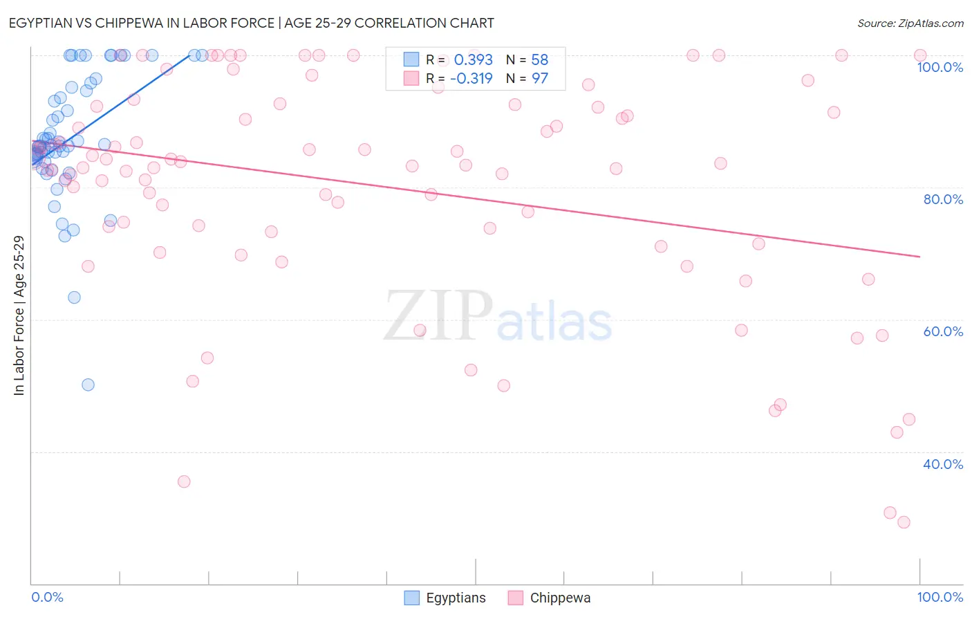 Egyptian vs Chippewa In Labor Force | Age 25-29