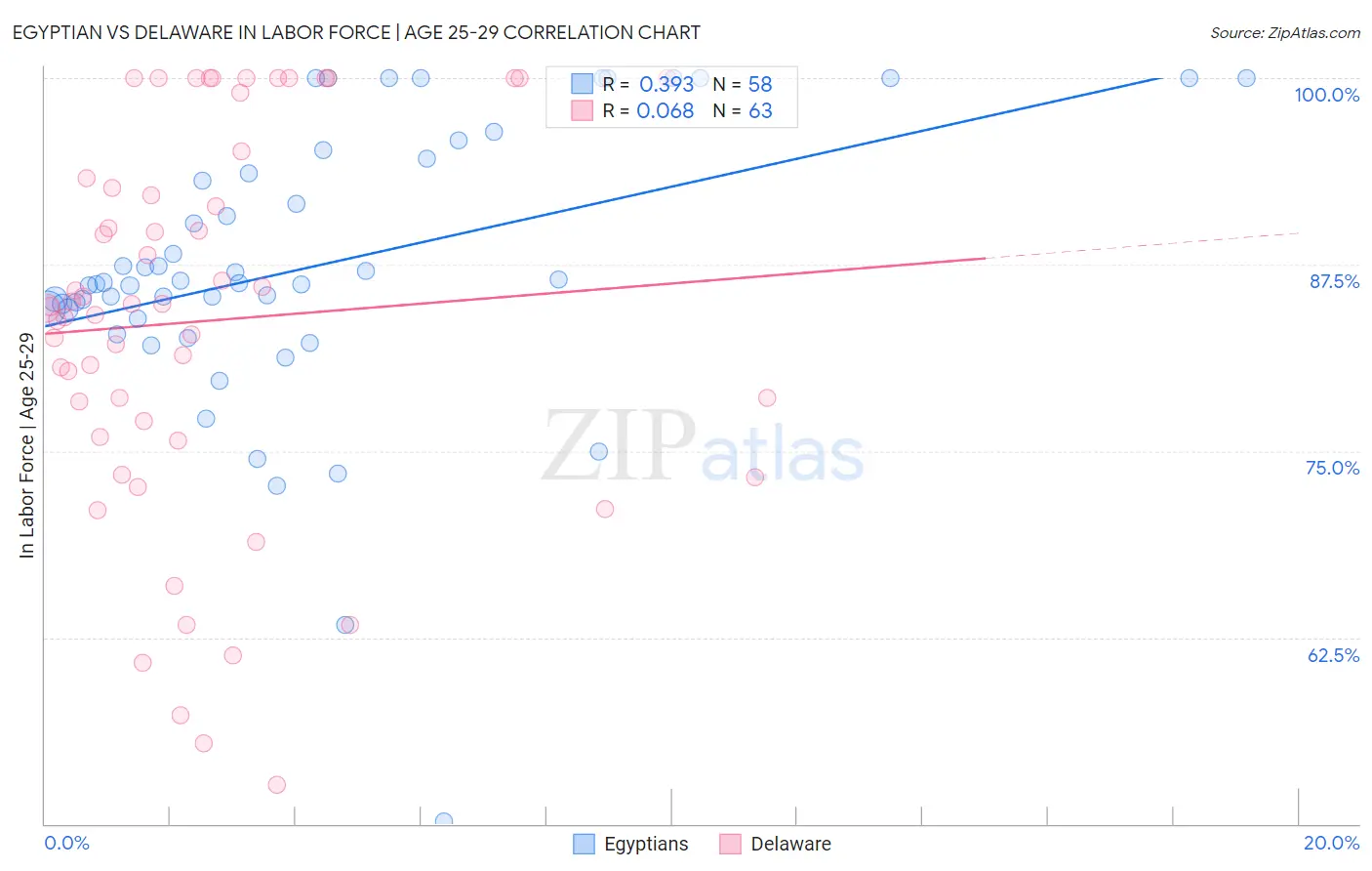 Egyptian vs Delaware In Labor Force | Age 25-29