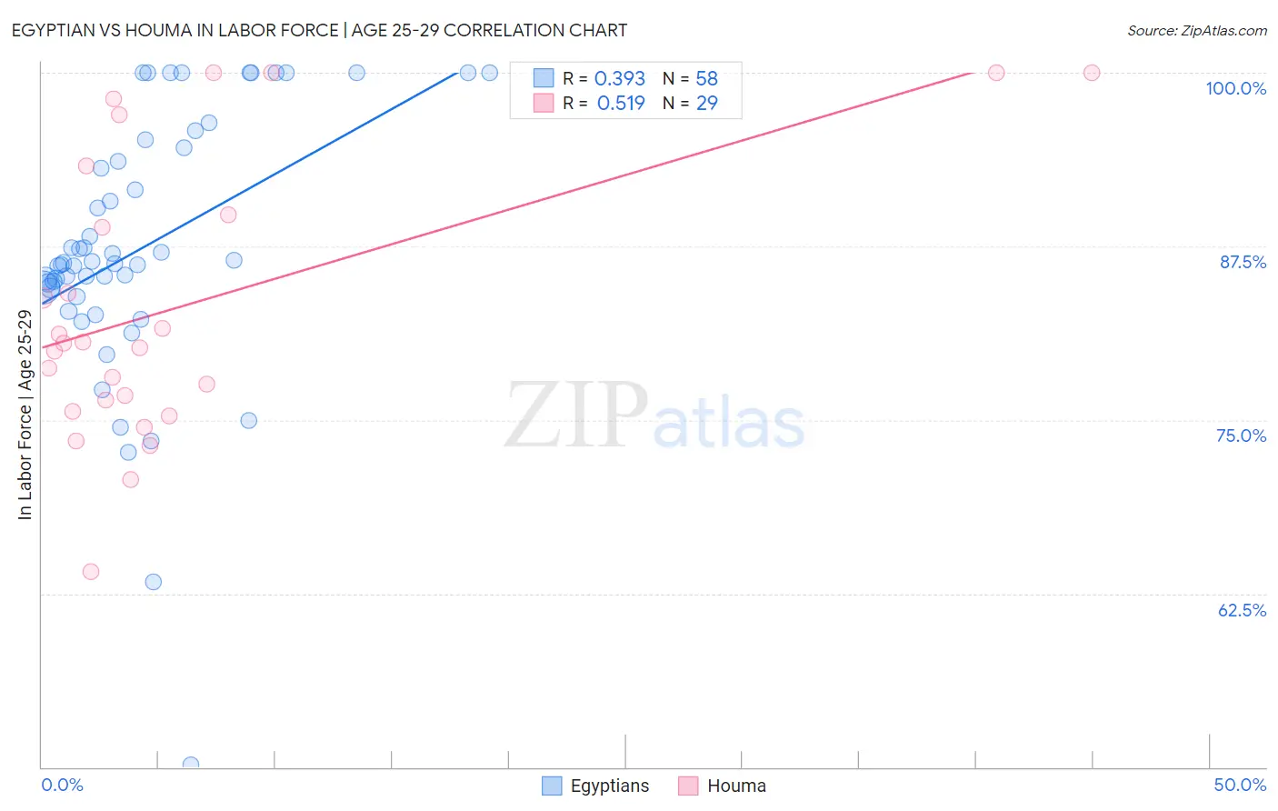 Egyptian vs Houma In Labor Force | Age 25-29