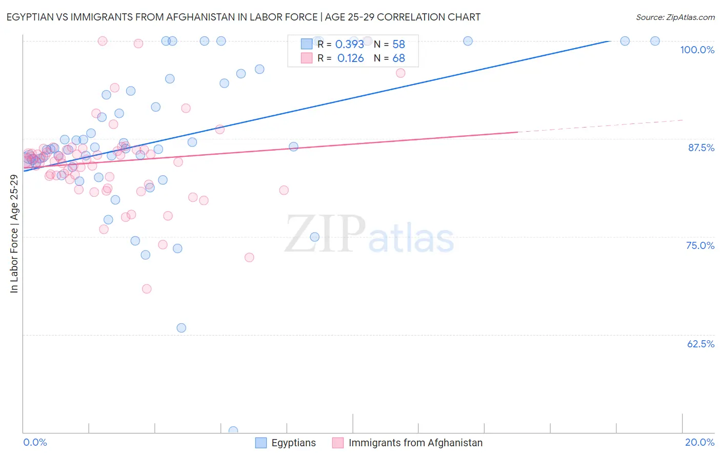 Egyptian vs Immigrants from Afghanistan In Labor Force | Age 25-29