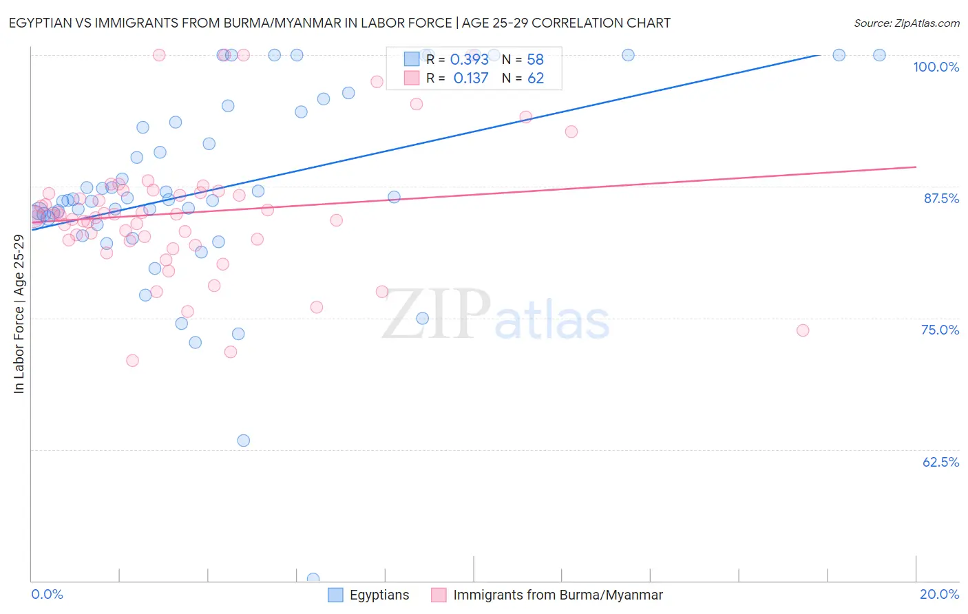 Egyptian vs Immigrants from Burma/Myanmar In Labor Force | Age 25-29