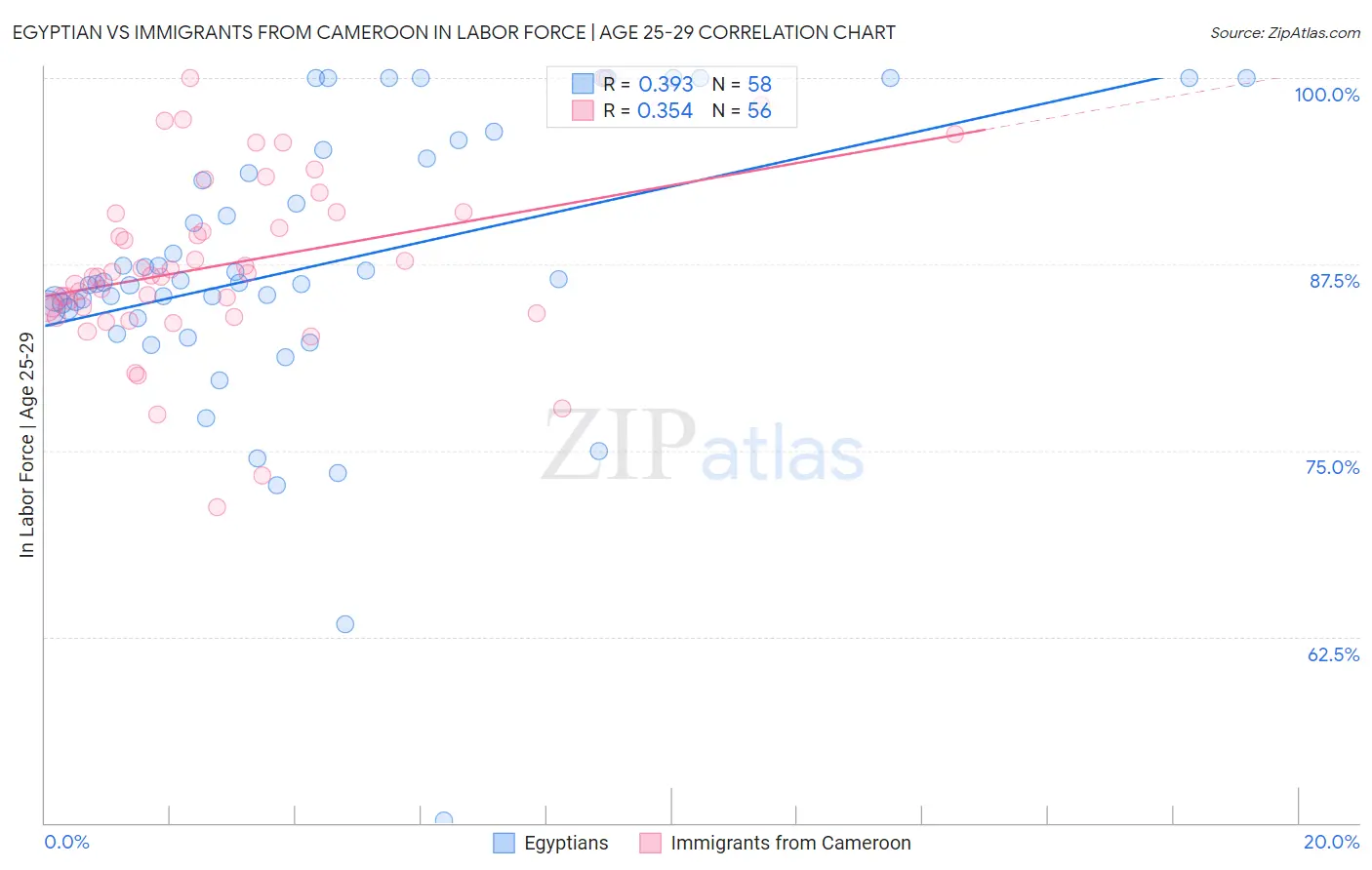 Egyptian vs Immigrants from Cameroon In Labor Force | Age 25-29