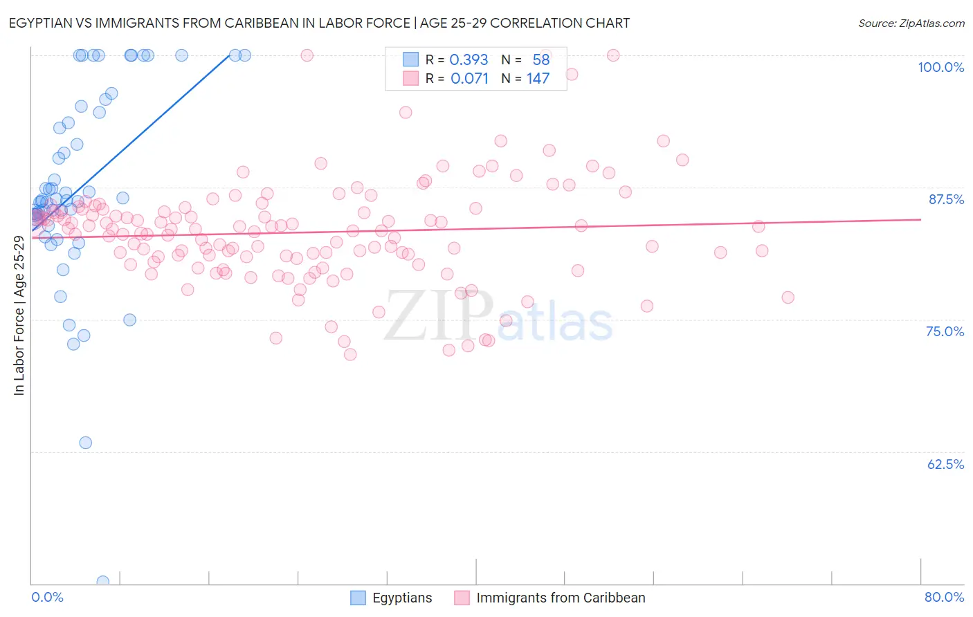 Egyptian vs Immigrants from Caribbean In Labor Force | Age 25-29