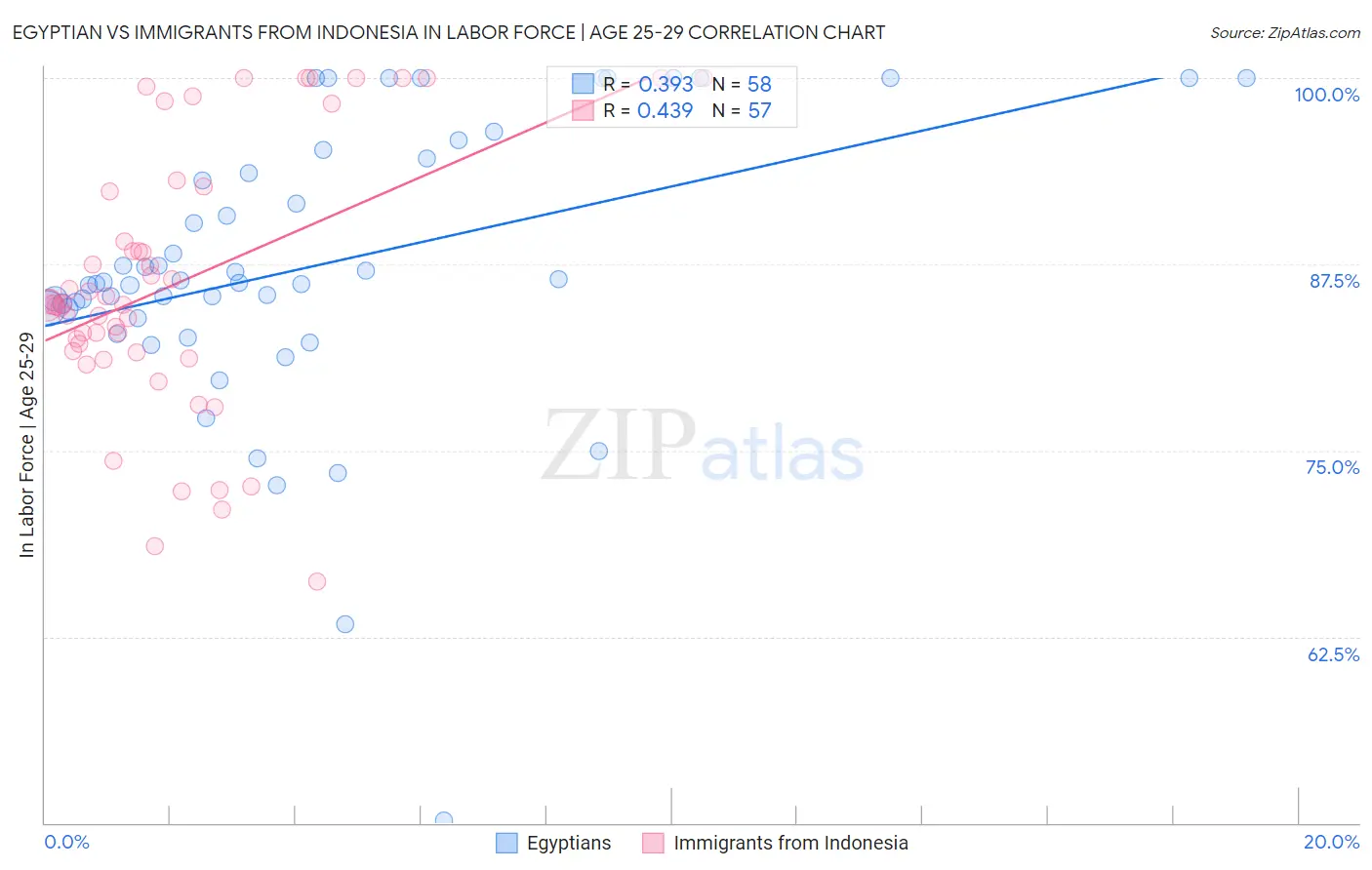 Egyptian vs Immigrants from Indonesia In Labor Force | Age 25-29