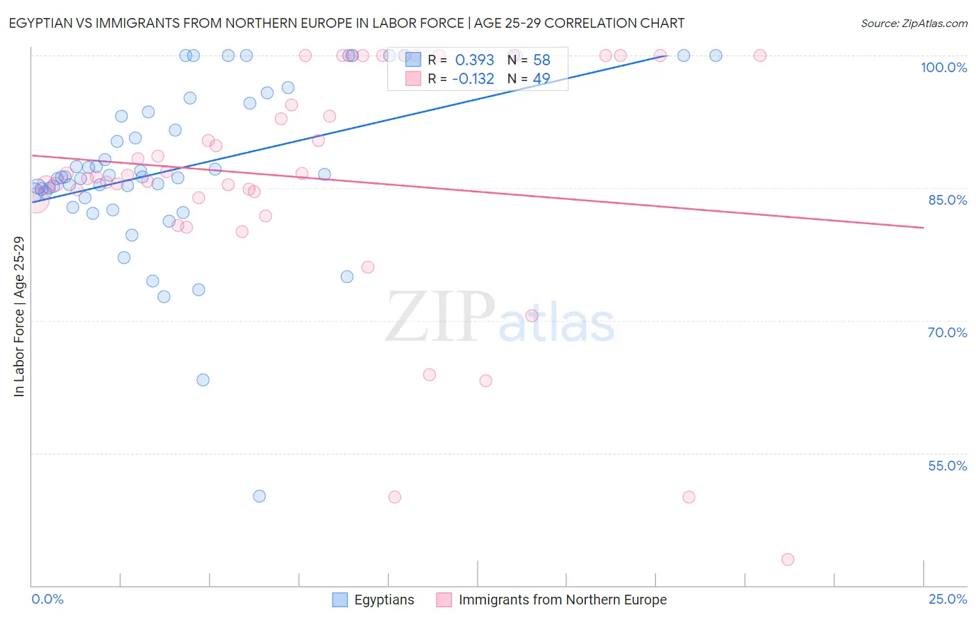 Egyptian vs Immigrants from Northern Europe In Labor Force | Age 25-29