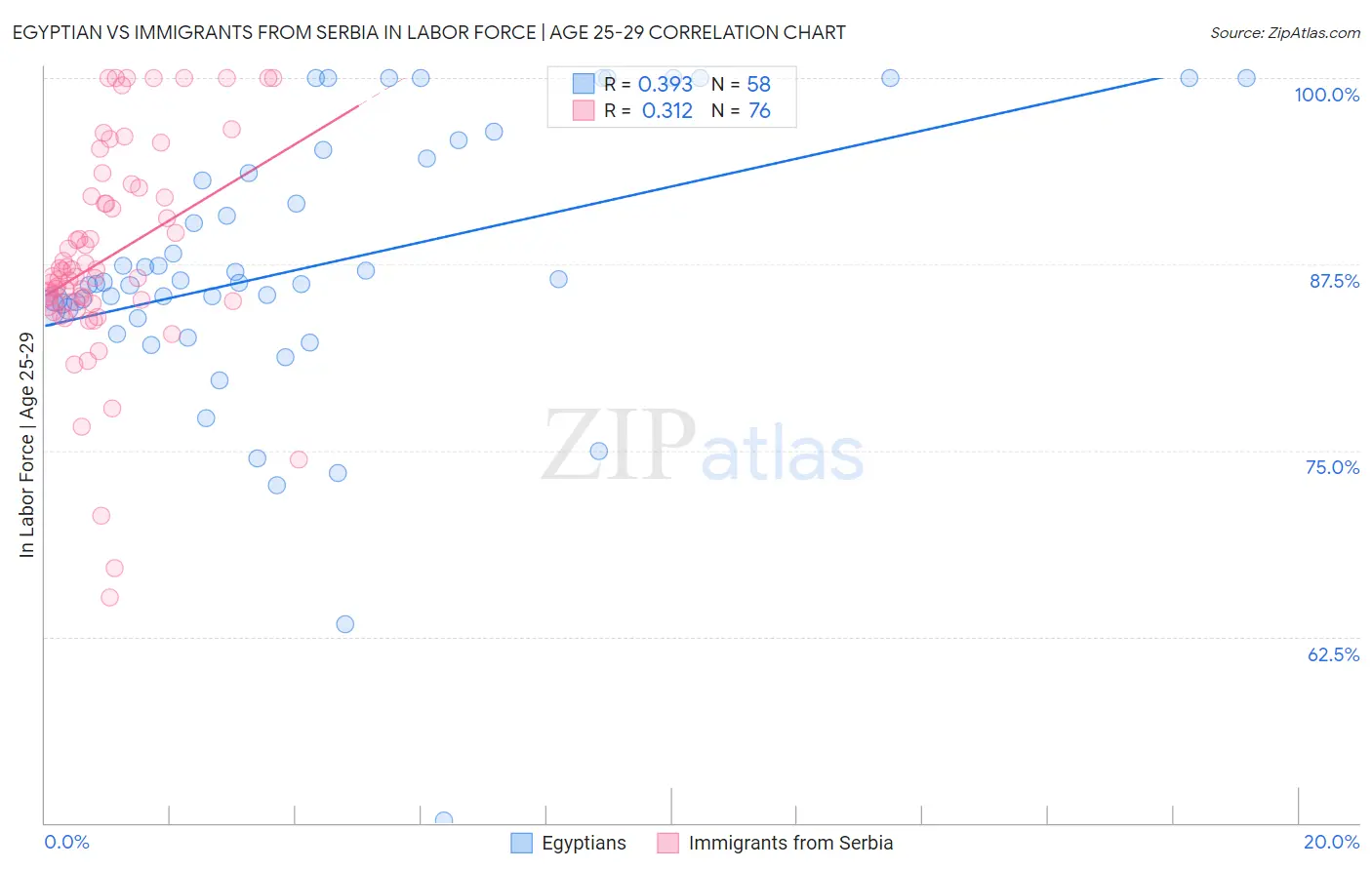 Egyptian vs Immigrants from Serbia In Labor Force | Age 25-29