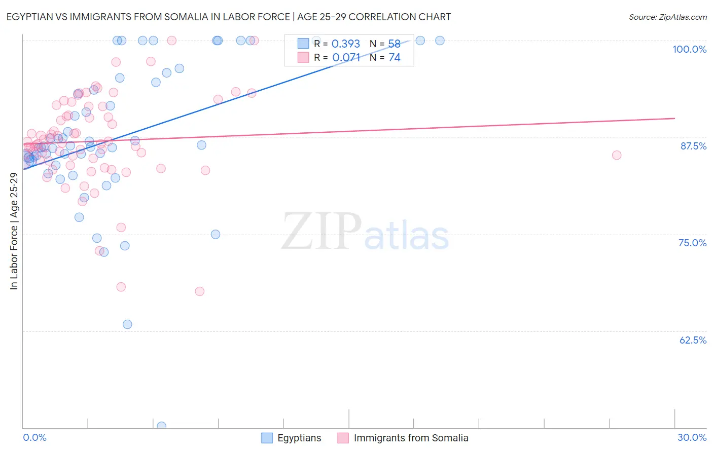 Egyptian vs Immigrants from Somalia In Labor Force | Age 25-29