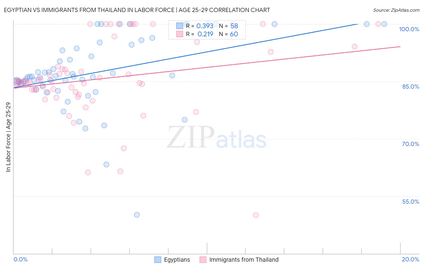 Egyptian vs Immigrants from Thailand In Labor Force | Age 25-29