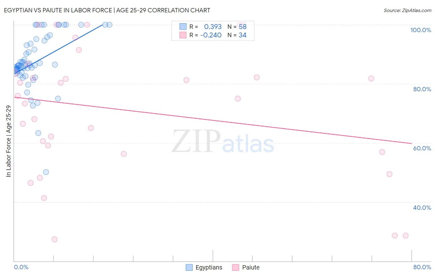 Egyptian vs Paiute In Labor Force | Age 25-29