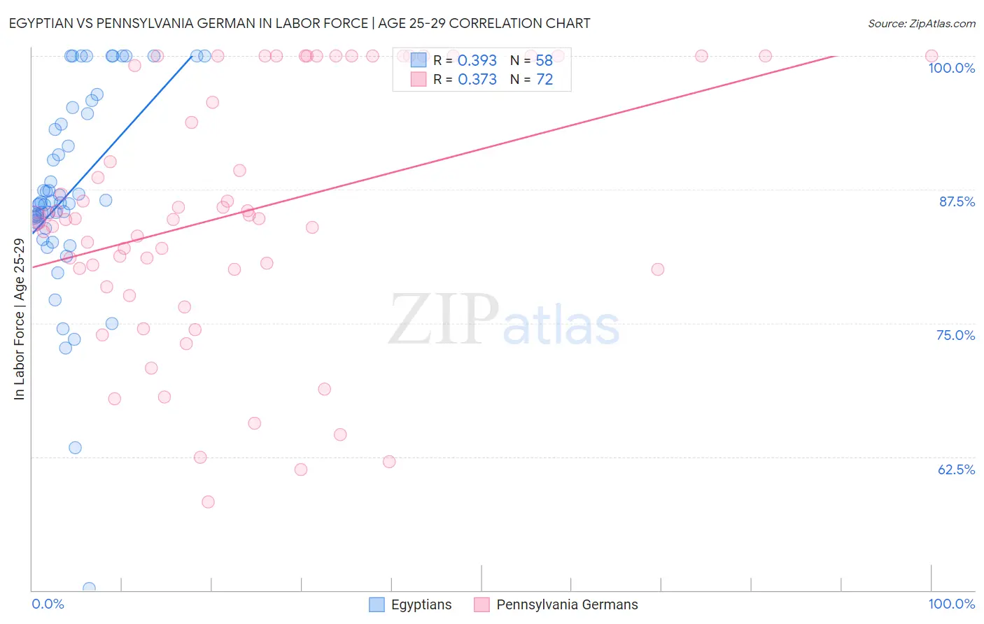 Egyptian vs Pennsylvania German In Labor Force | Age 25-29