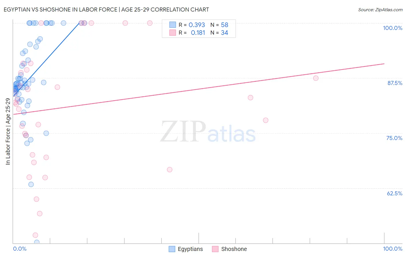 Egyptian vs Shoshone In Labor Force | Age 25-29