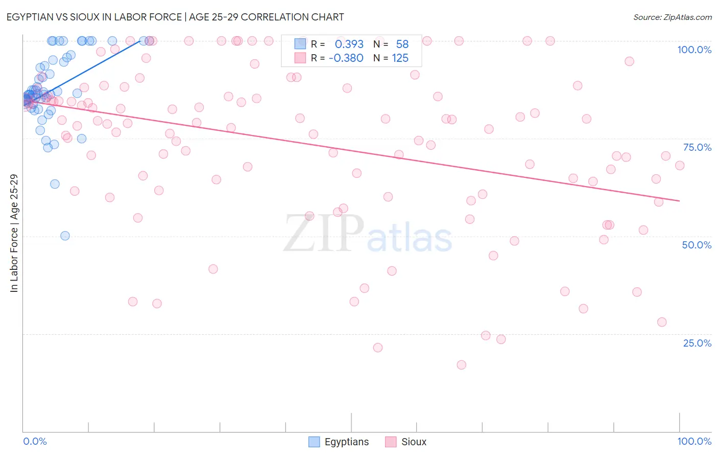 Egyptian vs Sioux In Labor Force | Age 25-29