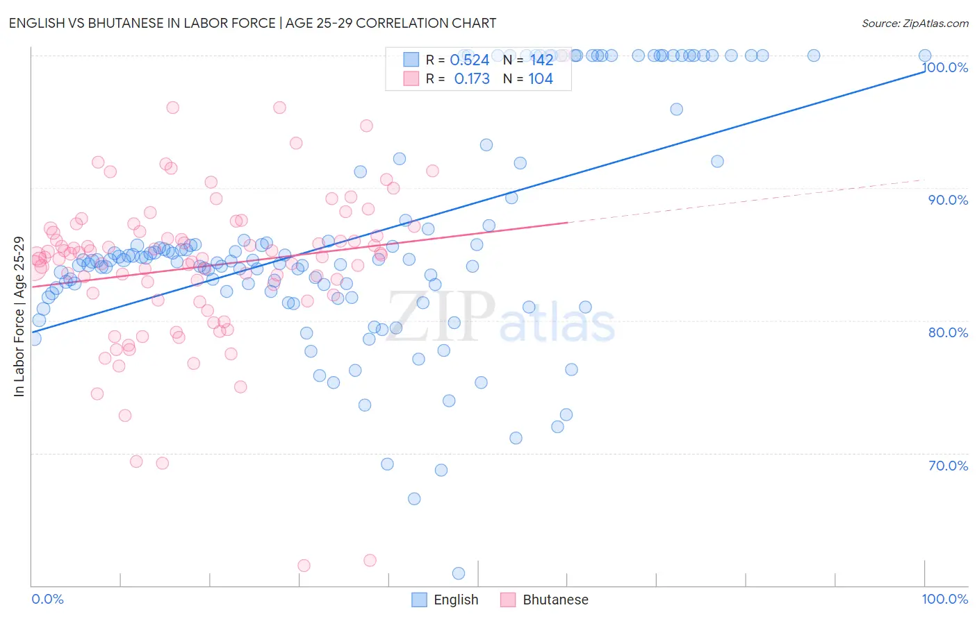 English vs Bhutanese In Labor Force | Age 25-29