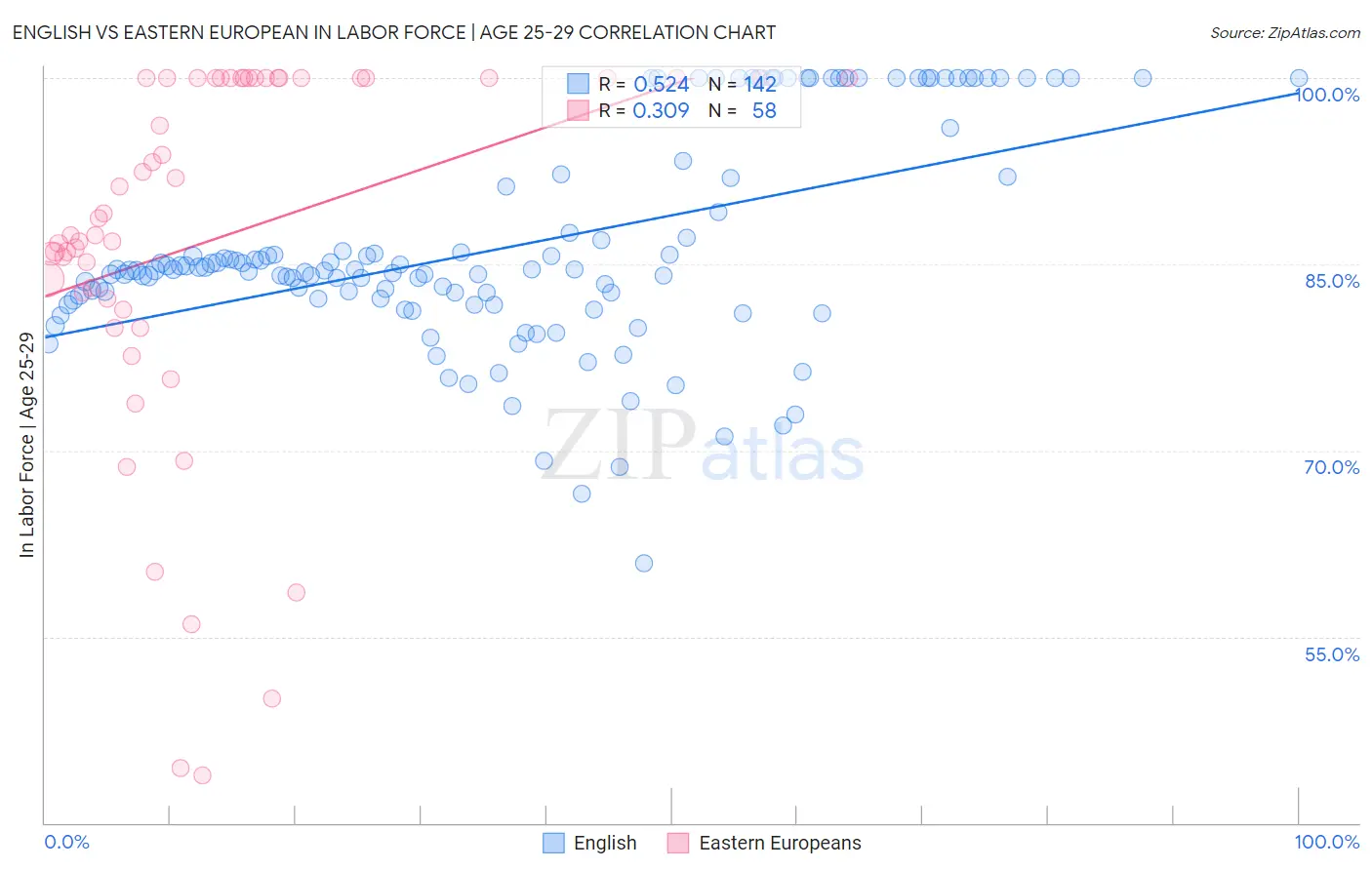 English vs Eastern European In Labor Force | Age 25-29