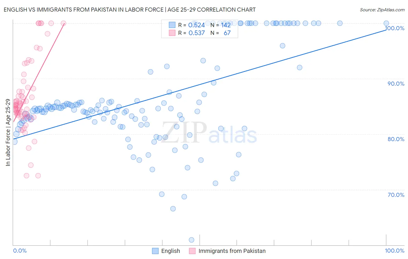 English vs Immigrants from Pakistan In Labor Force | Age 25-29