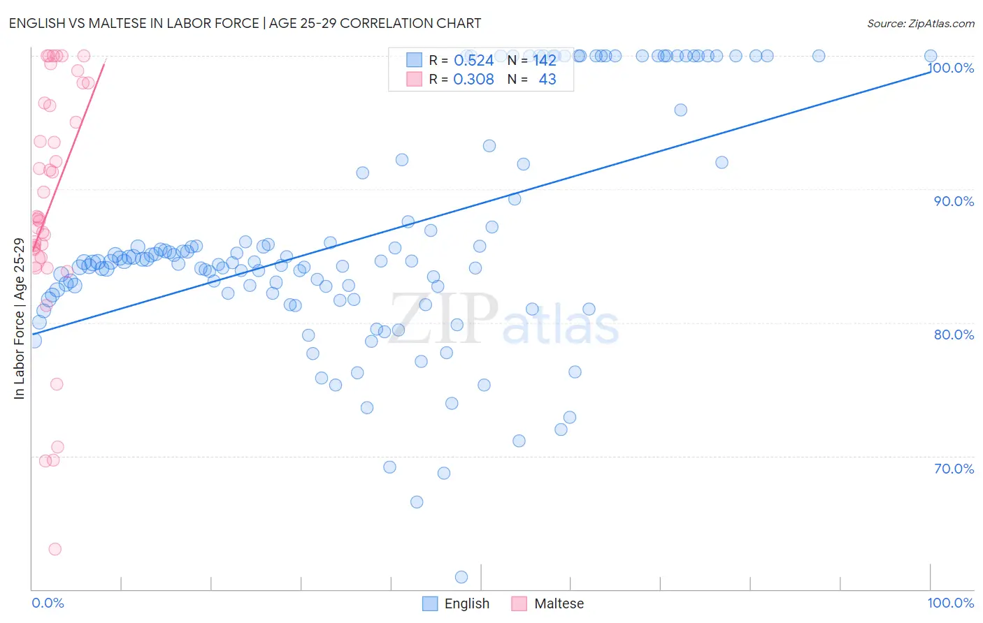 English vs Maltese In Labor Force | Age 25-29